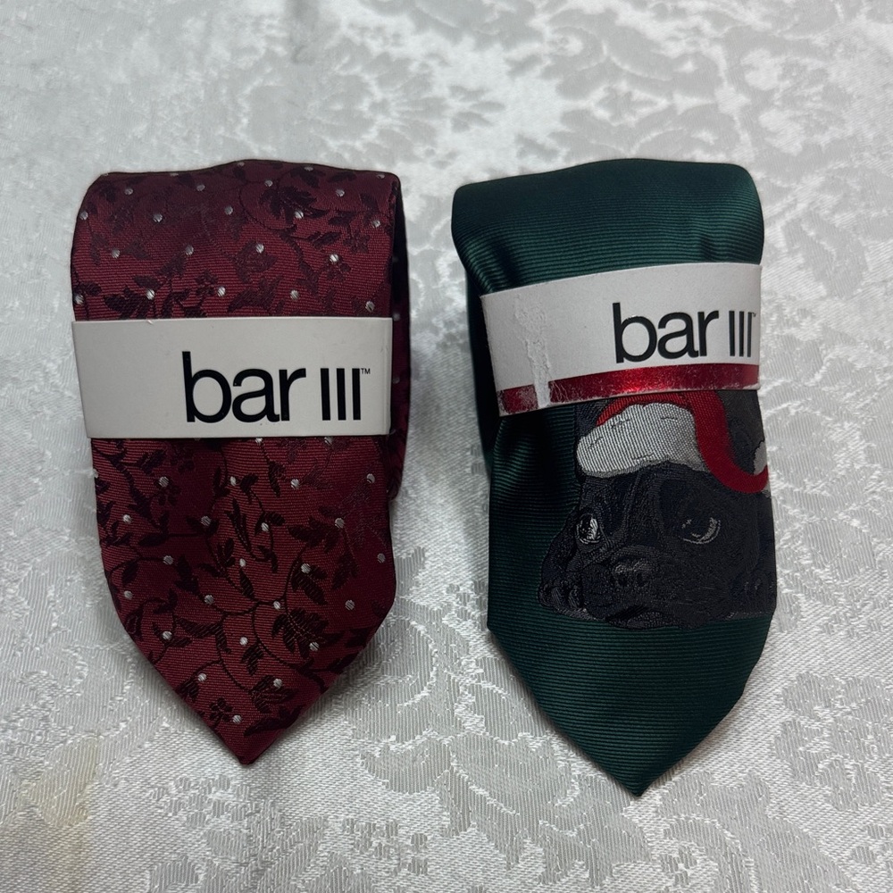 Bar III Burgundy Floral Tie & Forest Green Novelty Tie